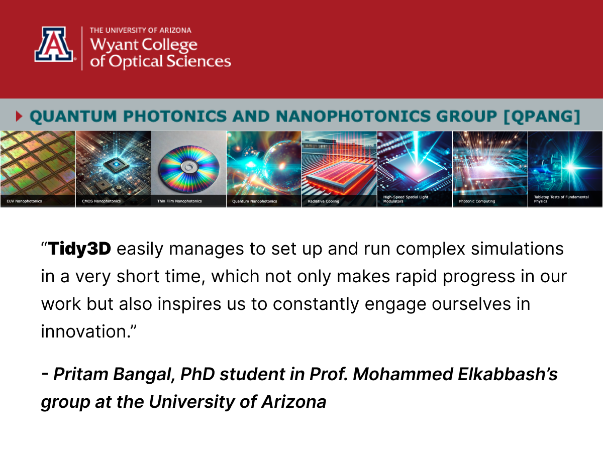 University of Arizona’s Quantum Nano-photonics Group Pushes Boundaries in Nanophotonic Research with Tidy3D